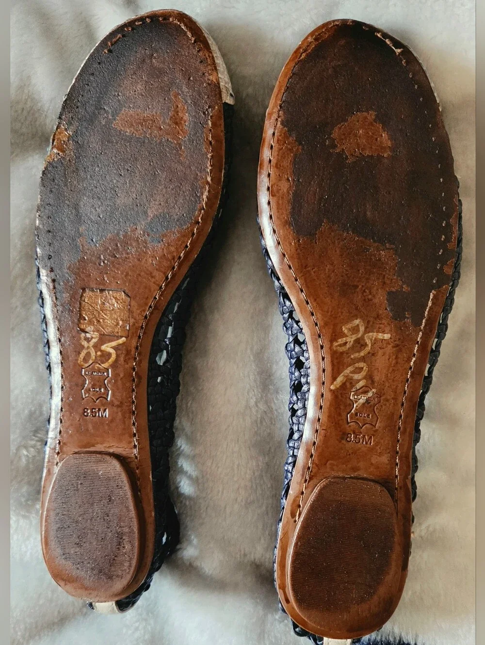 Tory Burch Navy Raffia-Trim Bow Flats